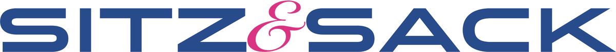 Sitz & Sack – Schriftzug in Dunkelblau mit pinkem Und-Zeichen